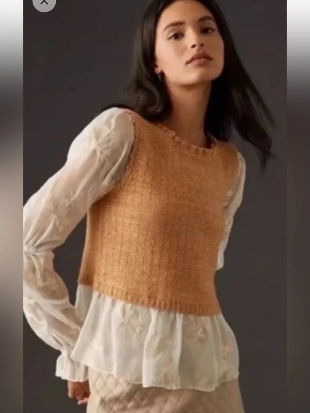Anthropologie Layered knit Twofer Vest embroidered lace Romantic Boho top